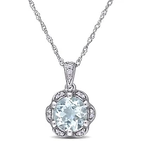 Julianna B 14K White Gold Aquamarine and Diamond Accent Flower Necklace