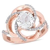 Julianna B Rose Plated Sterling Silver White Topaz Floral Interlaced Swirl Ring