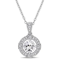Julianna B Sterling Silver Created White Sapphire & 0.10CTW Diamond Pendant