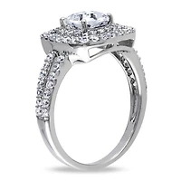 Julianna B Sterling Silver Double Halo Cubic Zirconia Engagement Ring