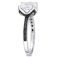 Julianna B 10K White Gold Created White Sapphire & Black 0.06CTW Diamond Ring