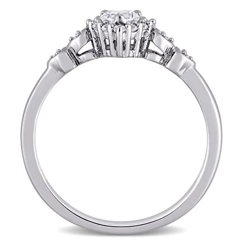 Julianna B Sterling Silver Created White Sapphire & 0.012CTW Diamond Heart Ring