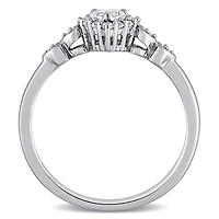Julianna B Sterling Silver Created White Sapphire & 0.012CTW Diamond Heart Ring