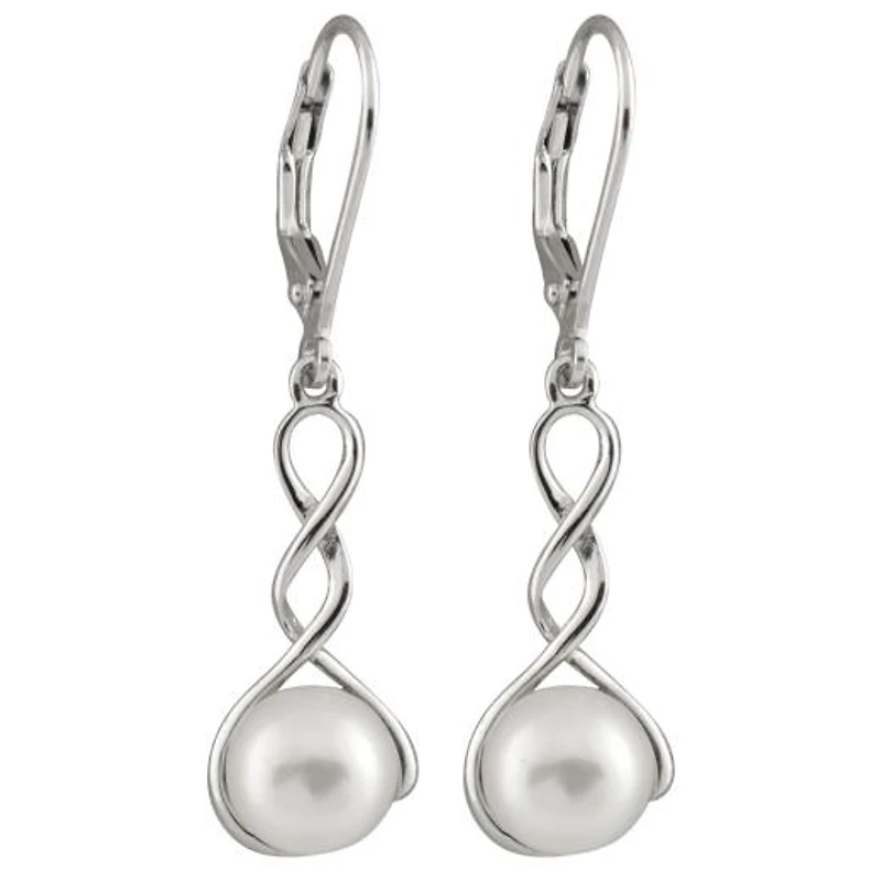 Sterling Silver 7.5-8mm Dangling Leverback Pearl Earrings