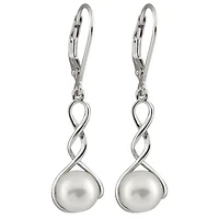 Sterling Silver 7.5-8mm Dangling Leverback Pearl Earrings