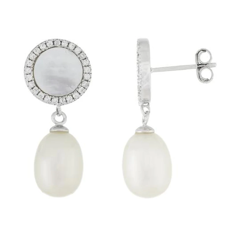 Sterling Silver 7.5-8mm Mother of Pearl Dangling Earrings