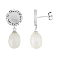 Sterling Silver 7.5-8mm Mother of Pearl Dangling Earrings