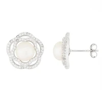 Sterling Silver 7-7.5mm White Freshwater Pearl Fancy Stud Earrings