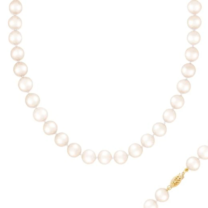 14K Yellow Gold 10-11mm White Freshwater Pearl Necklace