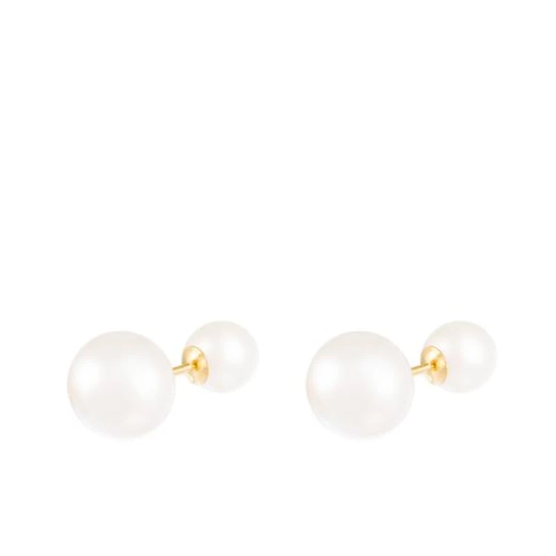 14K Yellow Gold Barbell 6-9.5mm Pearl Stud Earrings