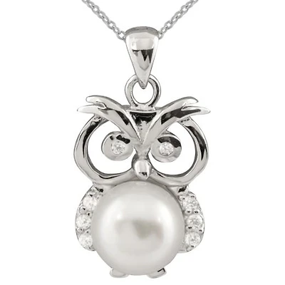 Sterling Silver Owl 8-9mm Pearl Pendant