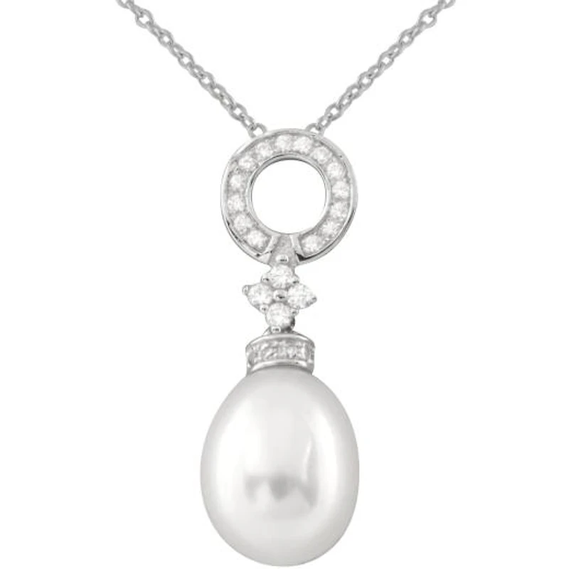 Sterling Silver Dangling CZ & 9-10mm Pearl Pendant