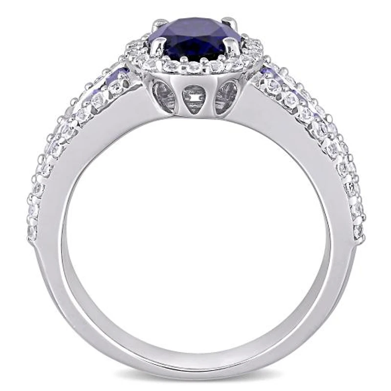 Julianna B Sterling Silver Created Blue and Created White Sapphire Halo Ring
