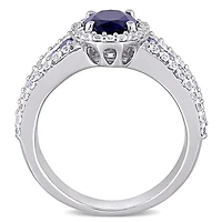 Julianna B Sterling Silver Created Blue and Created White Sapphire Halo Ring