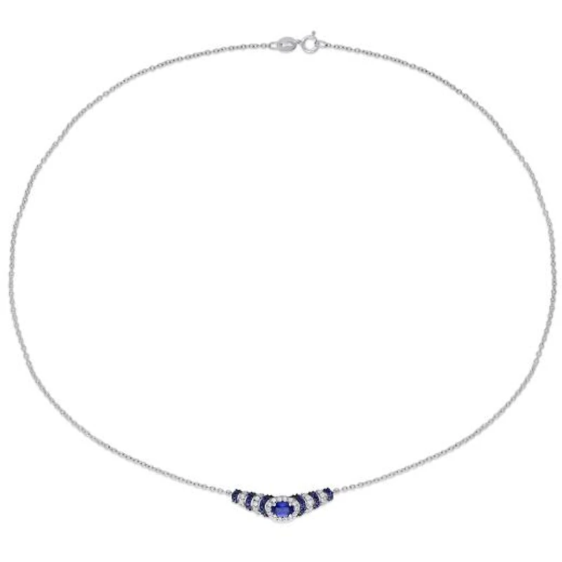 Julianna B Sterling Silver Created Blue & Created White Sapphire Necklace