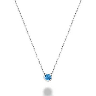 Les Bijoux 10k White Gold Bezel Set Blue Topaz Necklace