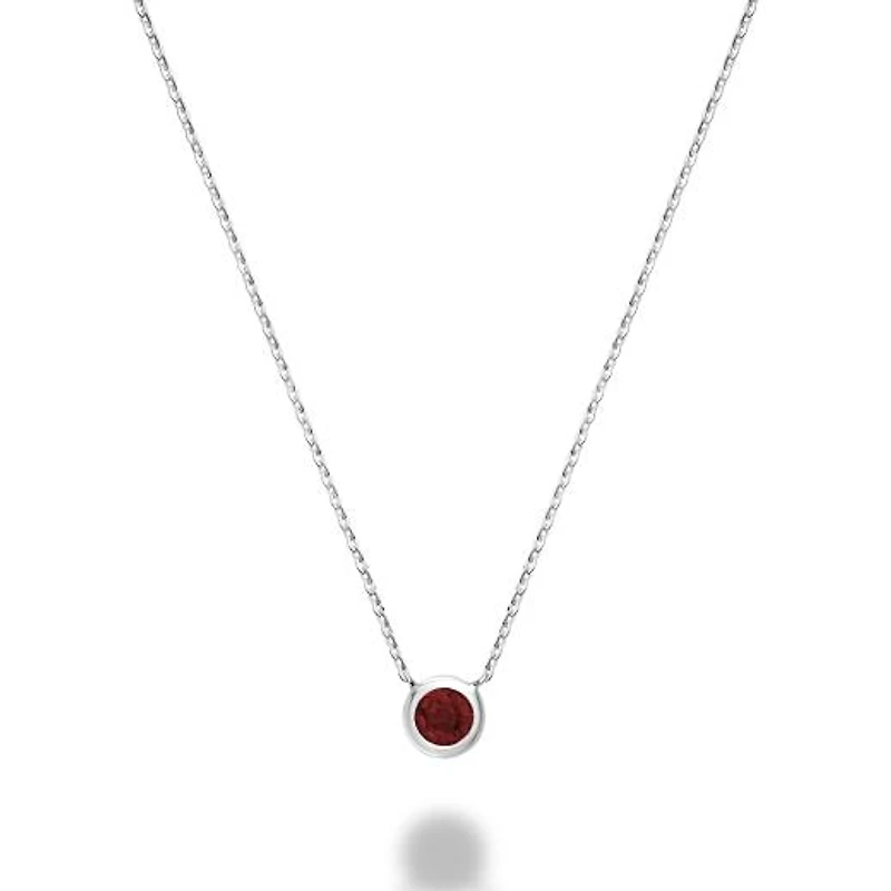 Les Bijoux 10k White Gold Bezel Set Garnet Necklace