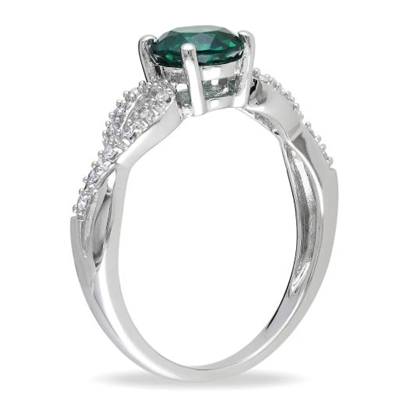 Julianna B 10K White Gold Created Emerald & 0.08CTW Diamond Ring