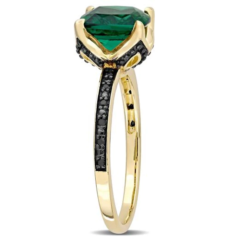 Julianna B 10K Yellow Gold Created Emerald & 0.06CTW Midnight Diamond Ring