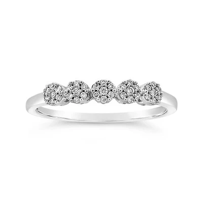 10K White Gold 0.13CTW Diamond Flower Stack Ring