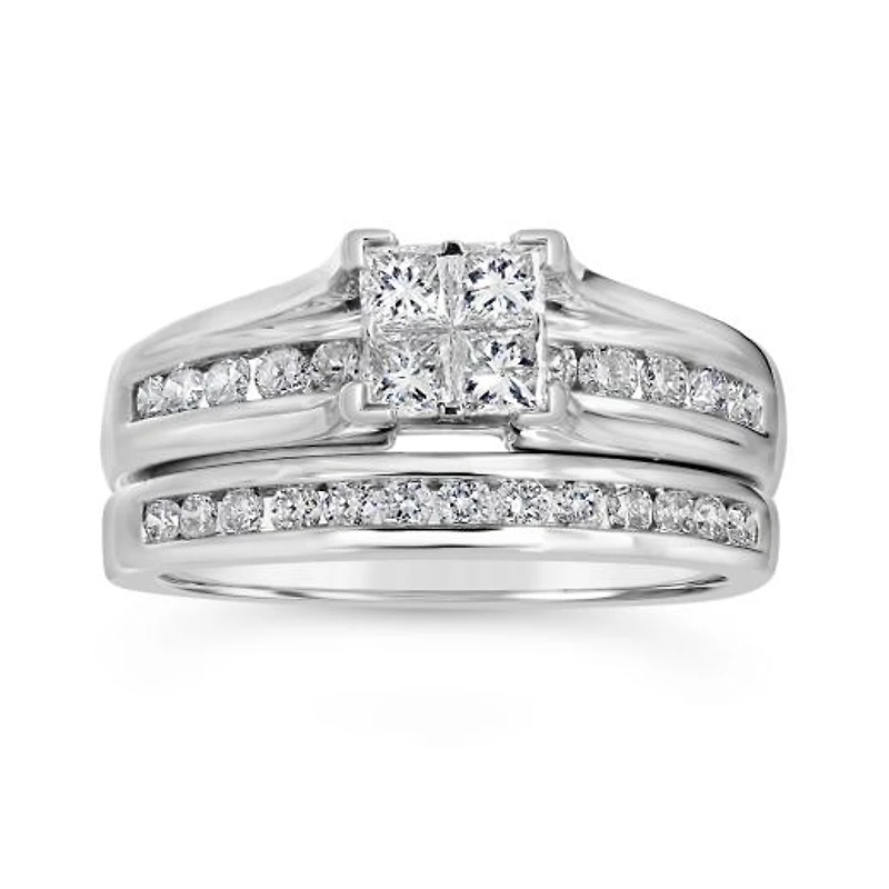 10K White Gold 1.00CTW Diamond Bridal Set