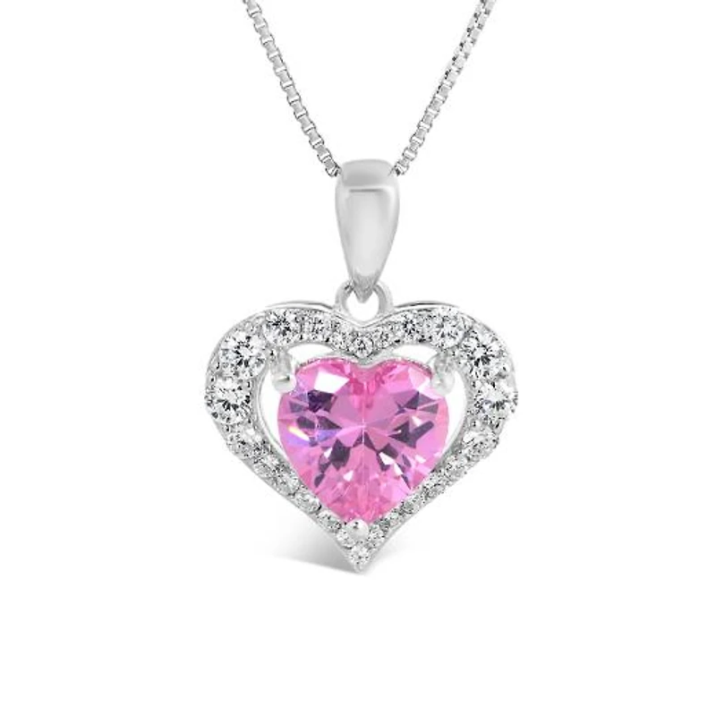 Sterling Silver Created Pink & Created White Sapphire Heart Pendant