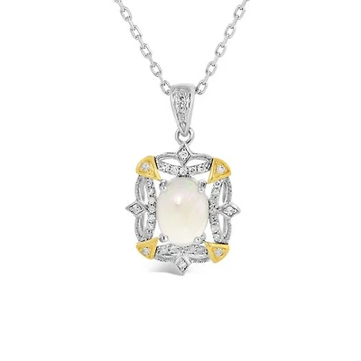 Sterling Silver 10K Yellow Gold Opal & 0.10CTW Diamond Pendant