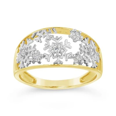 10K Yellow Gold Cubic Zirconia Snowflake Ring
