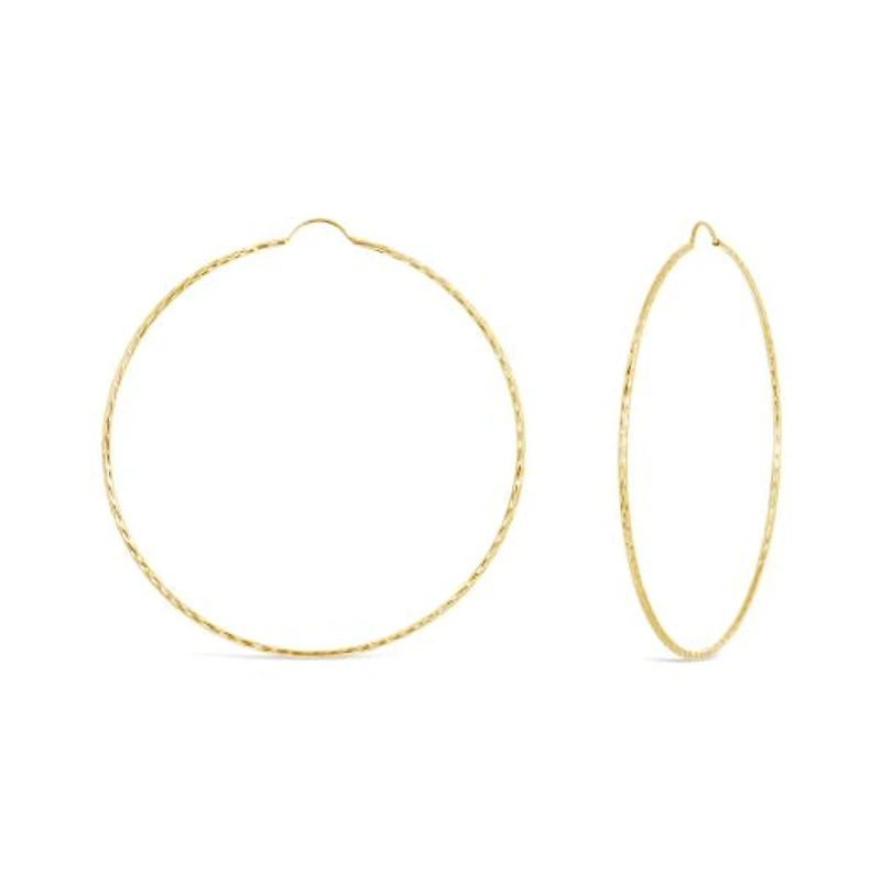 10K Yellow Gold 50mm Diamond Cut Hoop Earrings
