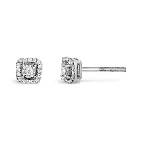 Sterling Silver 0.10CTW Diamond Cushion Studs