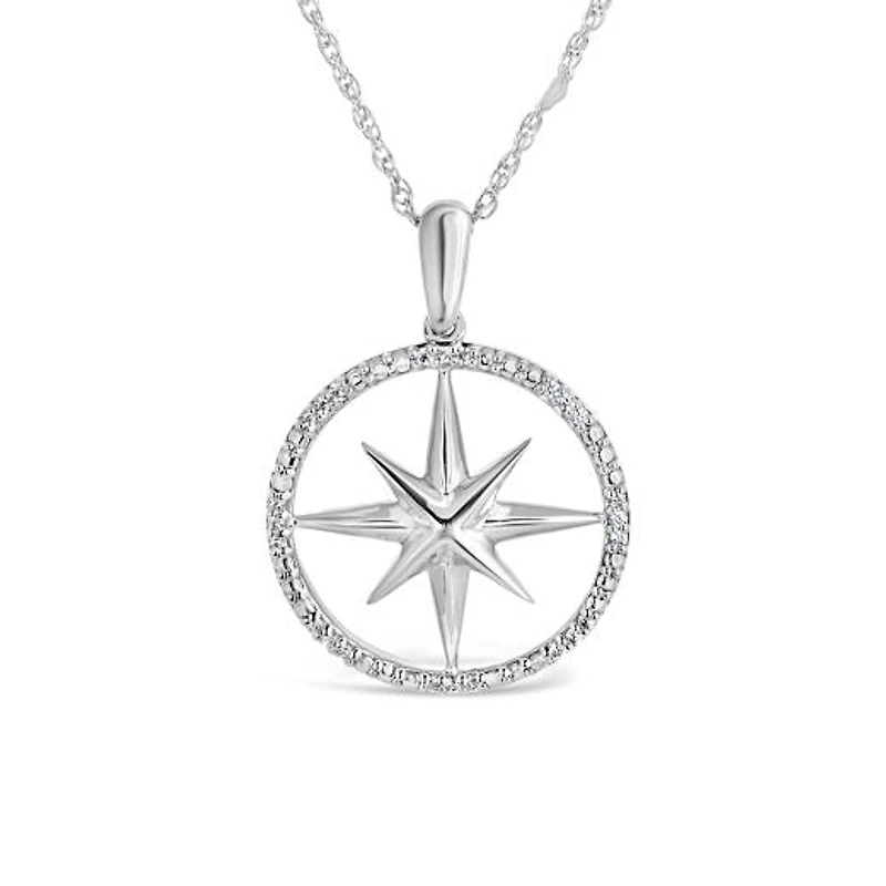 Sterling Silver 0.06CTW Diamond Compass Pendant