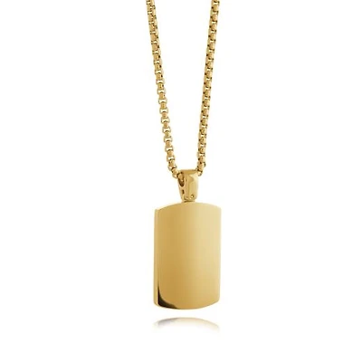 Stainless Steel Gold Dog Tag 22" Box Necklace