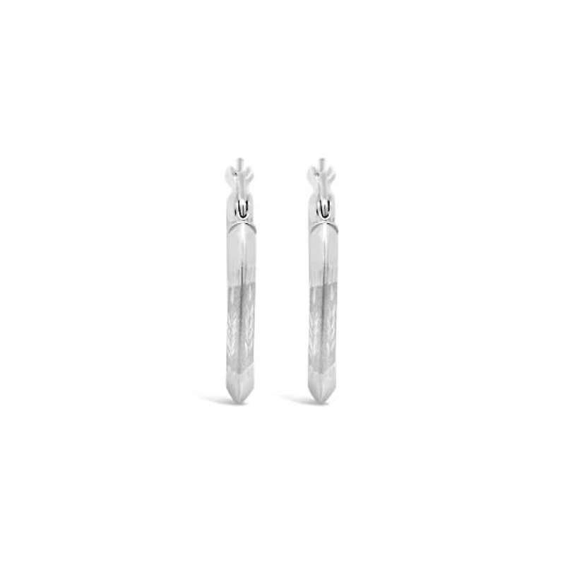 10K White Gold Diamond Cut Oval Hoop Earrings