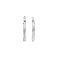 10K White Gold Diamond Cut Oval Hoop Earrings