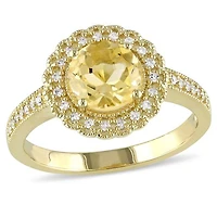 Julianna B Sterling Silver Yellow Plated Citrine & Diamond Ring