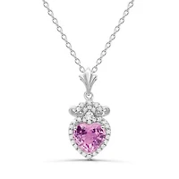 Sterling Silver Created Pink Sapphire & Created White Sapphire Necklace