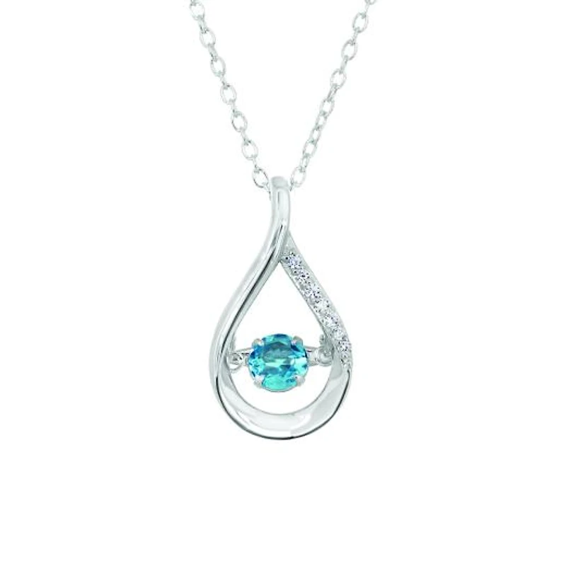 Sterling Silver Blue Topaz & Cubic Zirconia Dancing Pendant