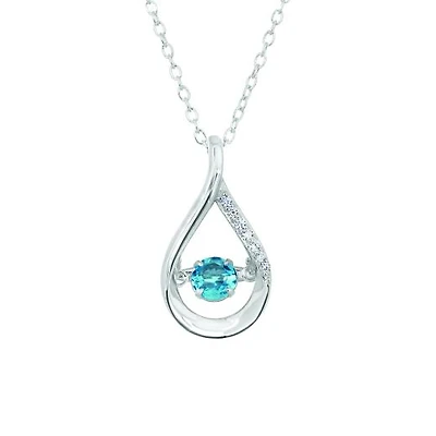 Sterling Silver Blue Topaz & Cubic Zirconia Dancing Pendant