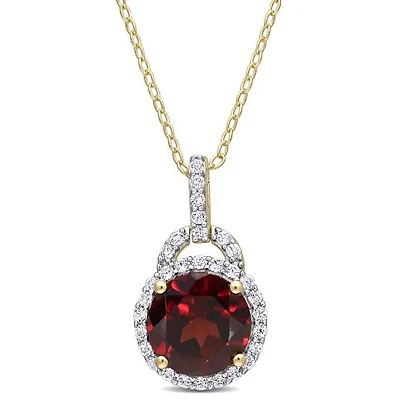 Julianna B Sterling Silver Yellow Plating Garnet & White Topaz Pendant