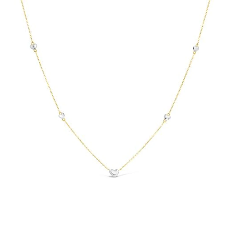 10K Yellow and White Gold 17" 5 Stations Heart Necklace