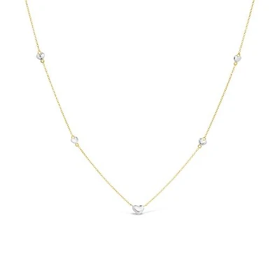 10K Yellow and White Gold 17" 5 Stations Heart Necklace