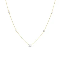 10K Yellow and White Gold 17" 5 Stations Heart Necklace