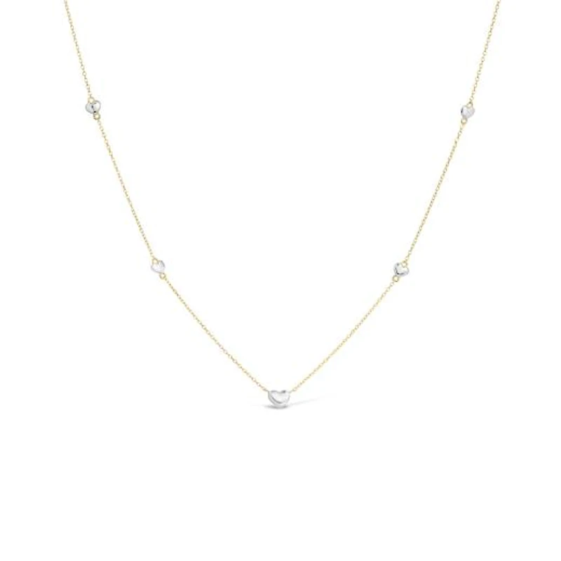 10K Yellow and White Gold 17" 5 Stations Heart Necklace