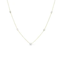 10K Yellow and White Gold 17" 5 Stations Heart Necklace