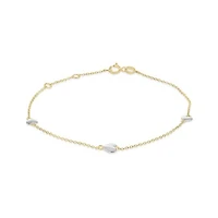 10K Yellow and White Gold 7.5" 3 Stations Heart Bracelet
