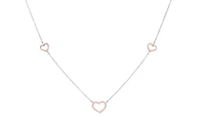 10K Rose and White Gold 17" 3 Stations Open Heart Necklace
