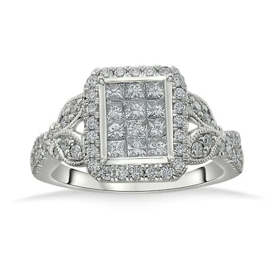 14K White Gold 1.00CTW Diamond Princessa Fashion Ring