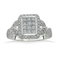 14K White Gold 1.00CTW Diamond Princessa Fashion Ring