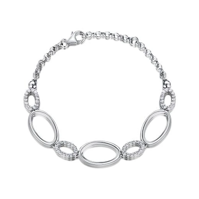 Sterling Silver Cubic Zirconia Oval Bracelet