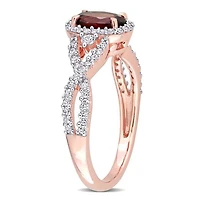 Julianna B 10K Rose Gold Garnet, White Topaz & 0.30CTW Diamond Ring